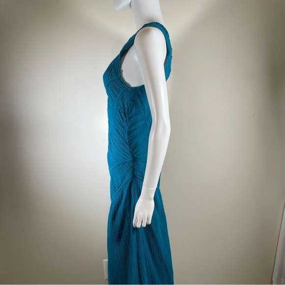 Free People Blurred Lines Midi Dress Blue Dark Teal Sz M 100% Cotton Gauze Sexy - Picture 8 of 15